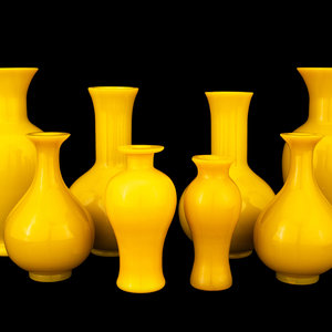 Eight Yellow Peking Glass Vases
Height