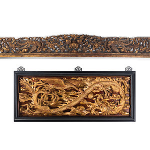 Two Chinese Gilt and Red Lacquered