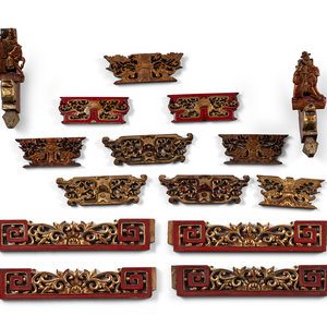 A Group of Chinese Gilt and Red