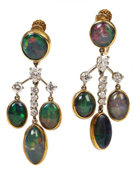 A PAIR 14K GOLD DIAMOND AND OPAL 2f59d2