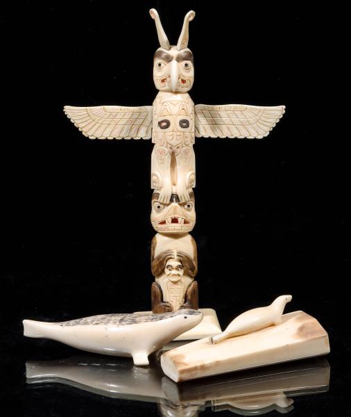 THREE NATIVE INUIT CARVINGS INCLUDING