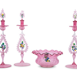 A Venetian Glass Table Garniture
comprising