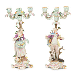 A Pair of Meissen Porcelain Figural