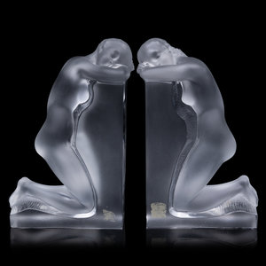 A Set of Lalique Reverie Bookends 20th 2f5b00