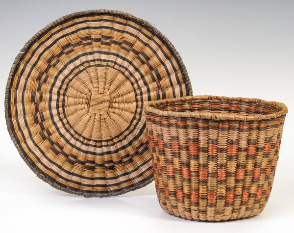 HOPI WICKER PEACH BASKET AND TRAY 2f5bef