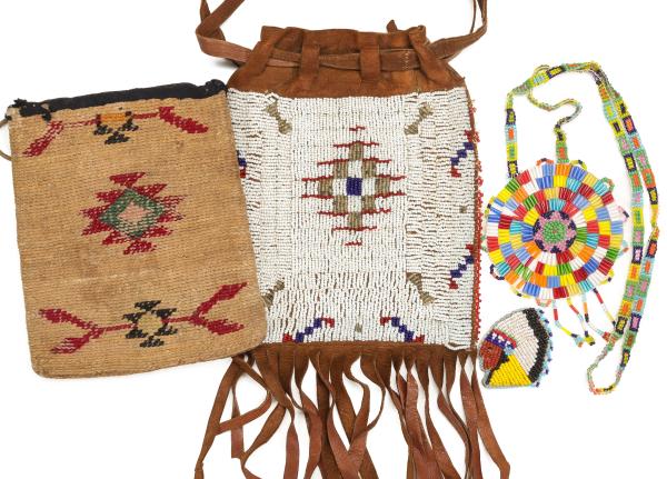 NATIVE AMERICAN CORN HUSK BAG AND BEADWORK