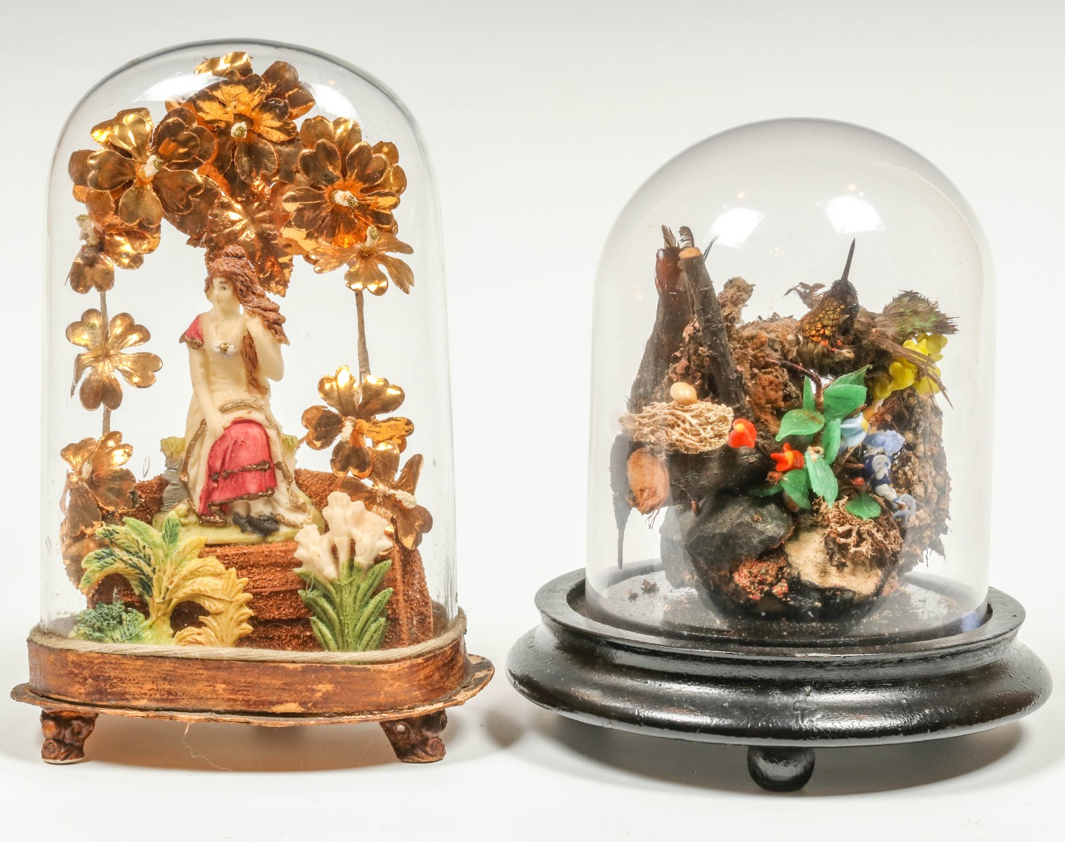 TWO ANTIQUE VICTORIAN DOME DISPLAYS