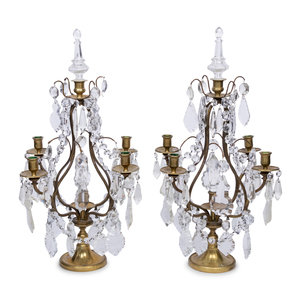 A Pair of French Brass and Glass