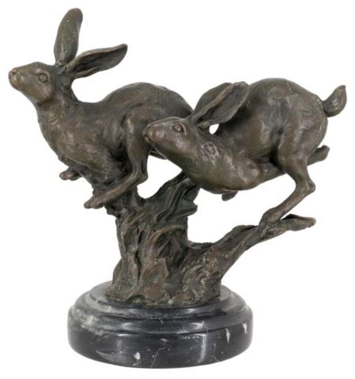 PATINATED BRONZE SCULPTURE RABBITSPatinated 2f5cfd