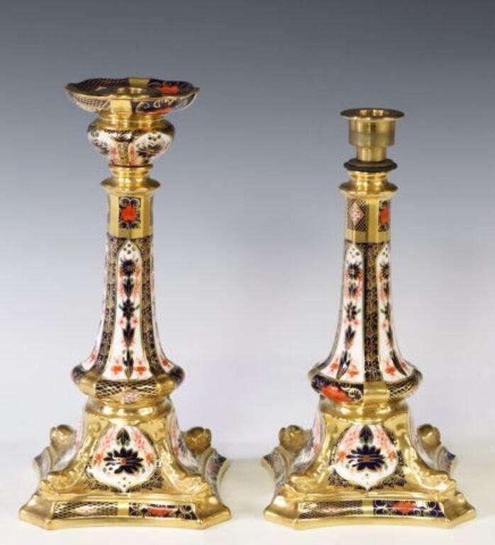 (2) ROYAL CROWN DERBY OLD IMARI CANDLESTICKS(pair)