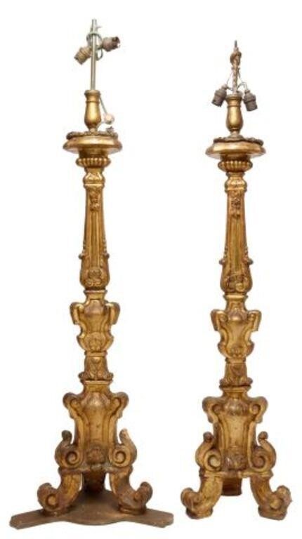  2 FRENCH GILTWOOD STANDING CANDLESTICKS  2f846b