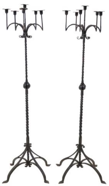  2 RUSTIC WROUGHT IRON 6 LT STANDING 2f846d