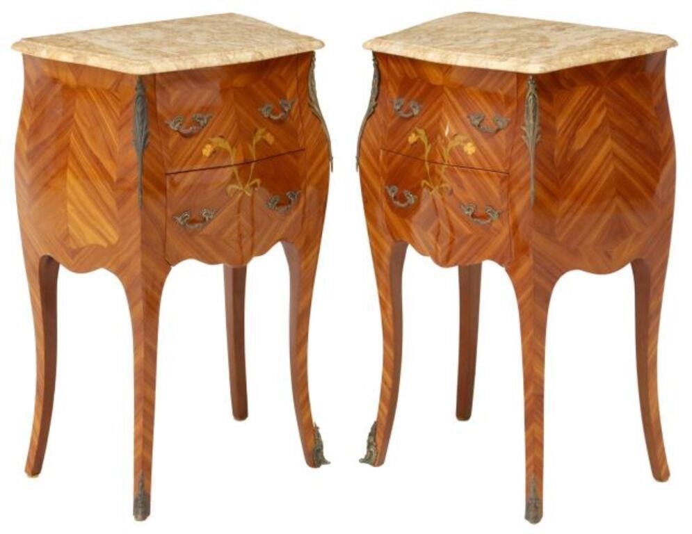 (2) LOUIS XV STYLE MARBLE-TOP INLAID