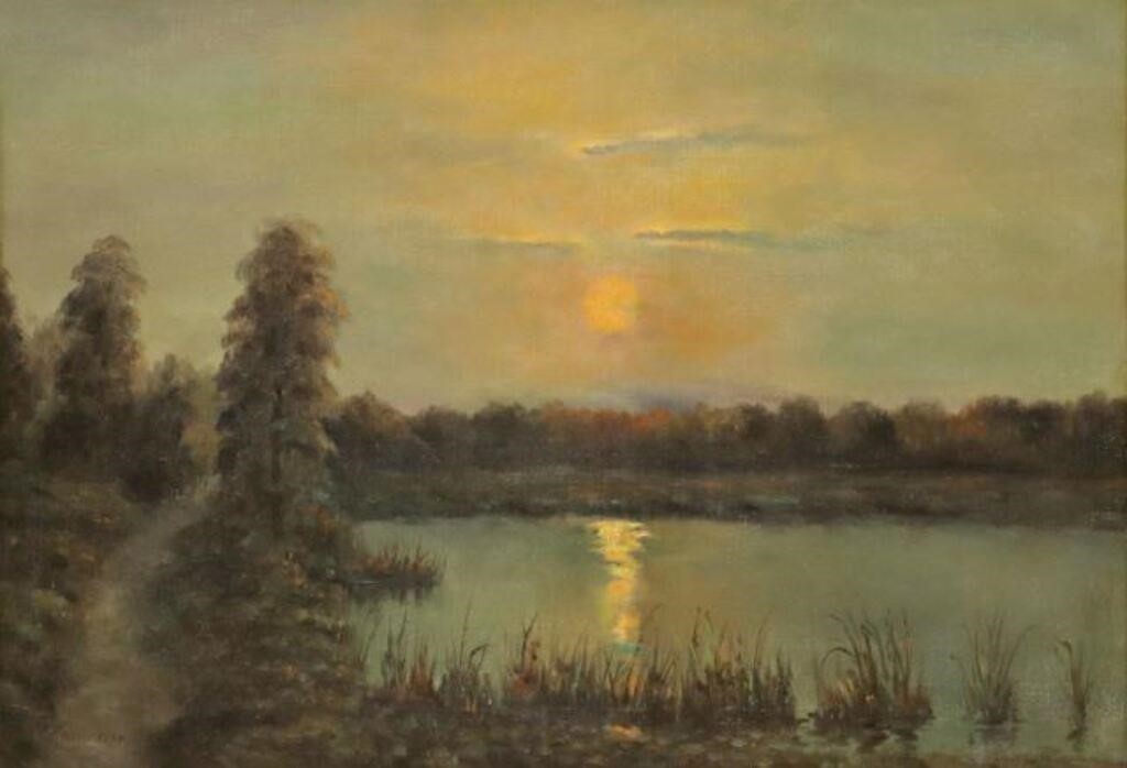 SIGNED OIL PAINTING SUNSET OVER 2f84c7