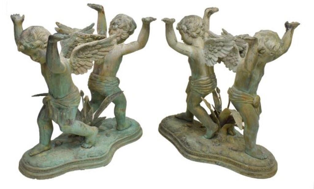  2 VERDIGRIS BRONZE WINGED CHERUB 2f8500