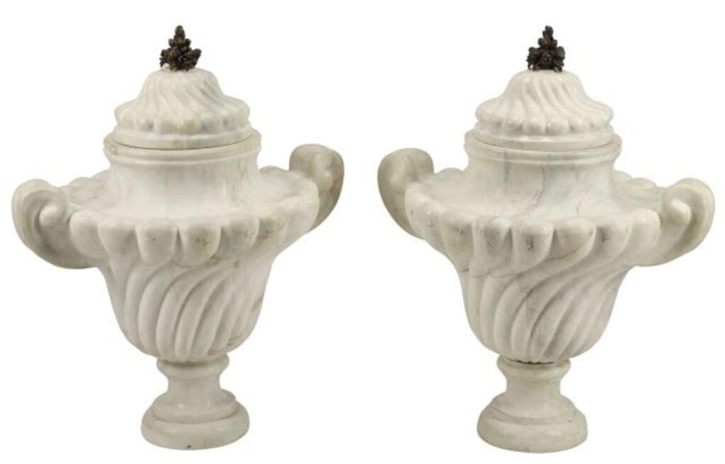 (2) ITALIANATE MARBLE URNS WITH