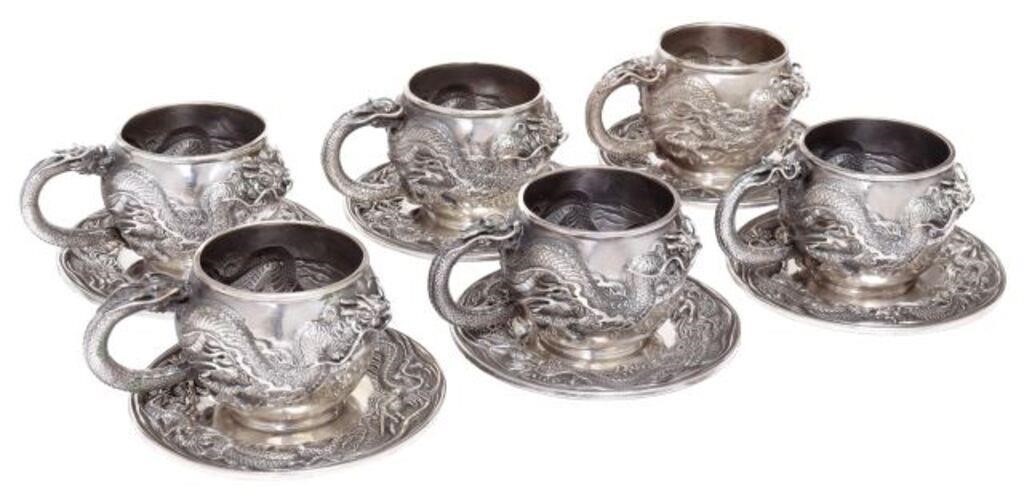 (12) JAPANESE SAKU SILVER DRAGON CUPS