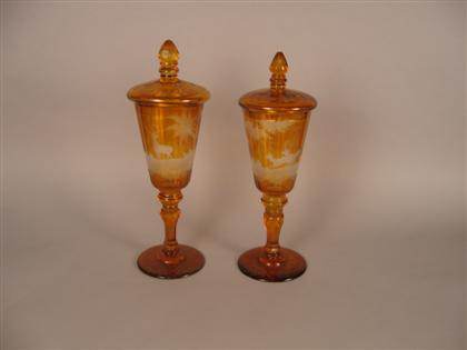 Pair of German amber cut glass