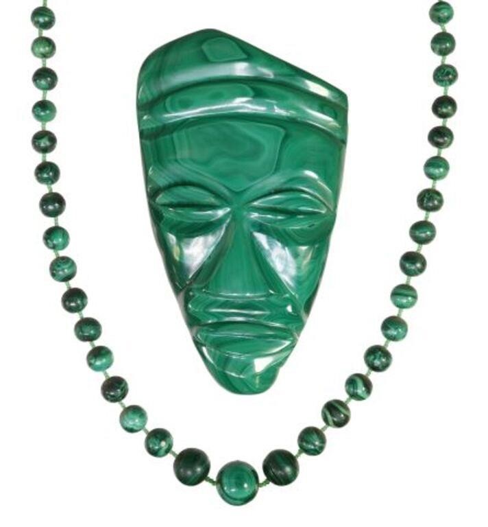  2 MALACHITE ITEMS INCL CARVED 2f858b