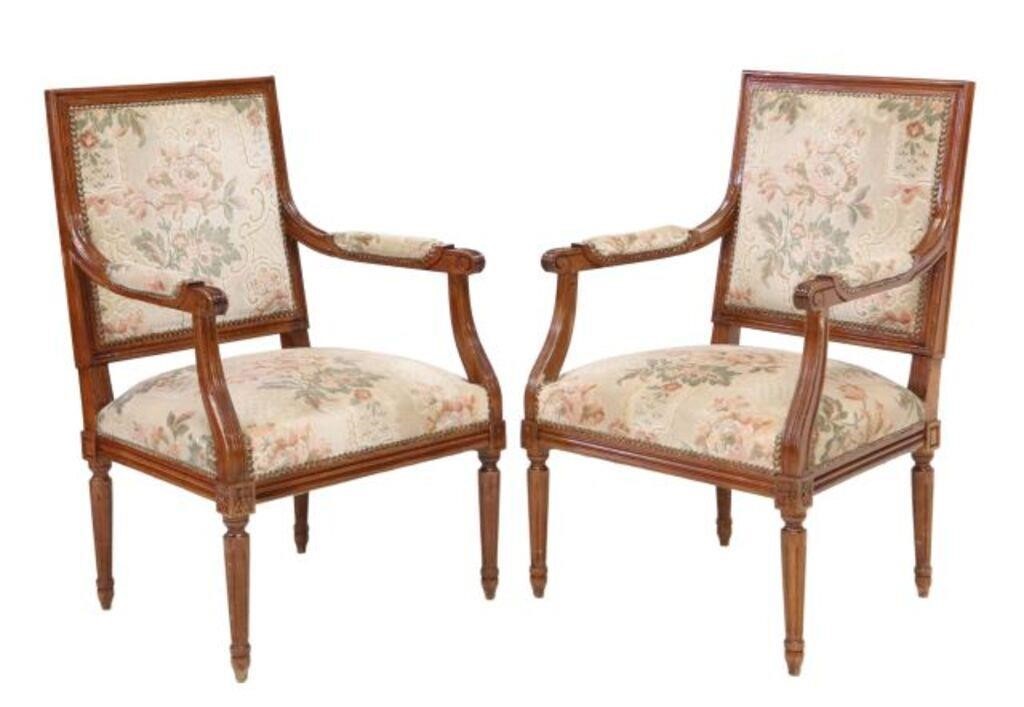  2 LOUIS XVI STYLE FLORAL UPHOLSTERED 2f85bb