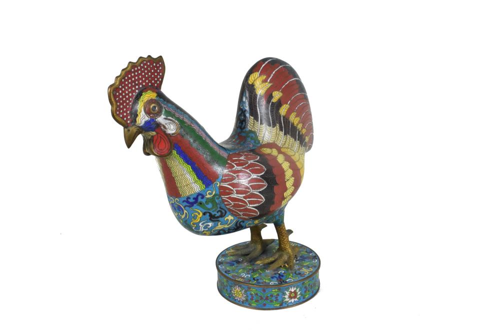CHINESE CLOISIONNE ROOSTER, POLYCHROMED,