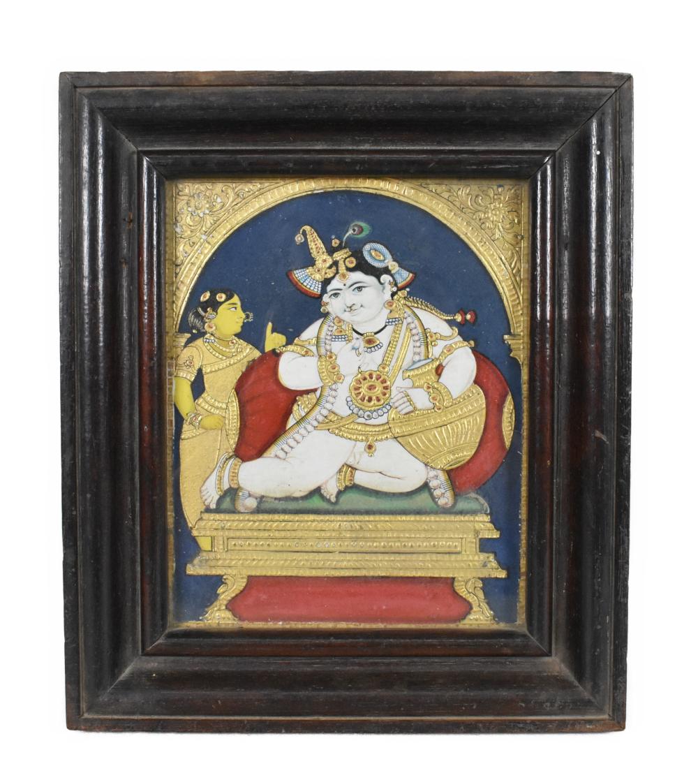 INDIAN PAINTED AND GILT WOOD PANEL,