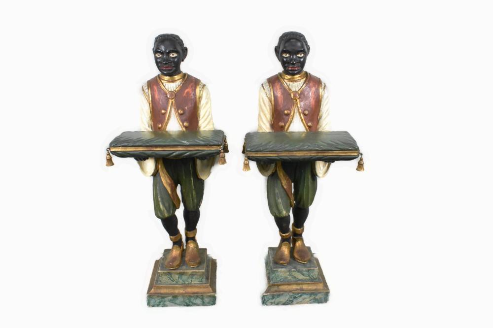 PAIR OF PAINTED AND CARVED WOOD