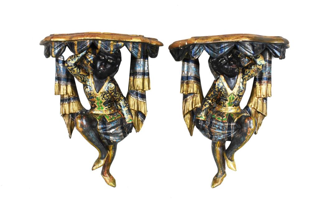 PAIR OF VENETIAN CARVED WOOD BLACKAMOOR