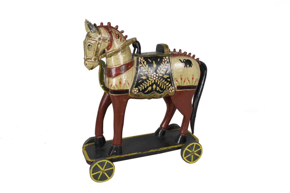 INDIAN PAINTED WOOD HORSE ON A 2f86ea