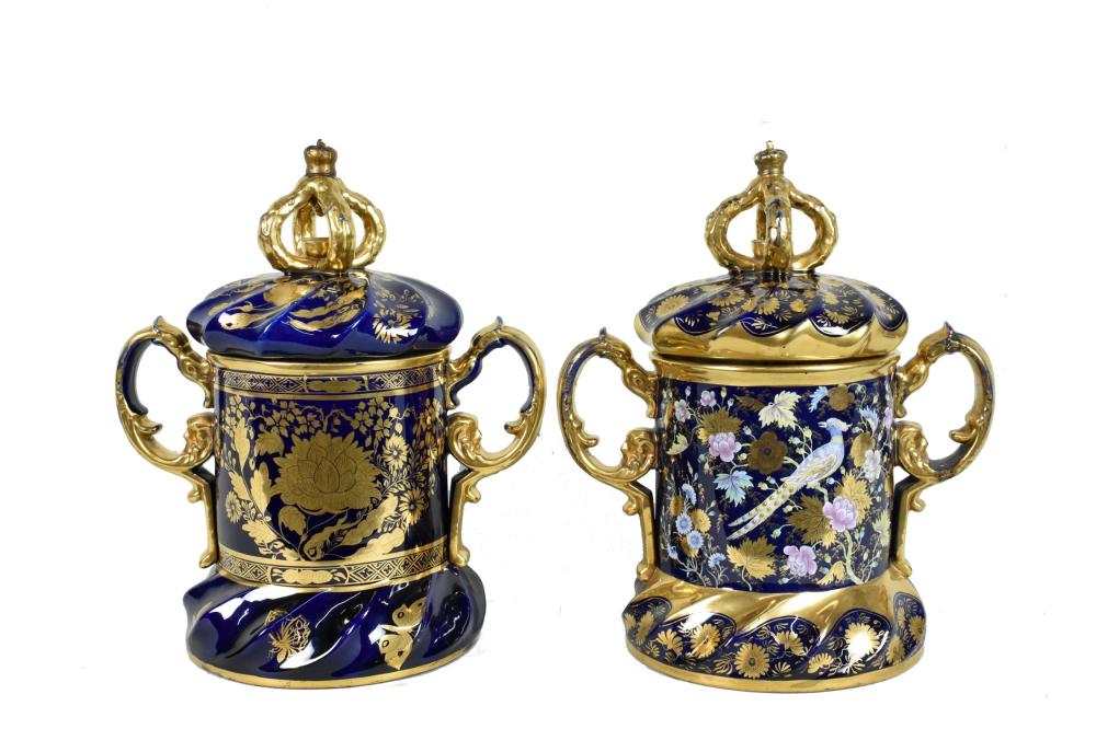 TWO SIMILAR ENGLISH GILT DECORATED