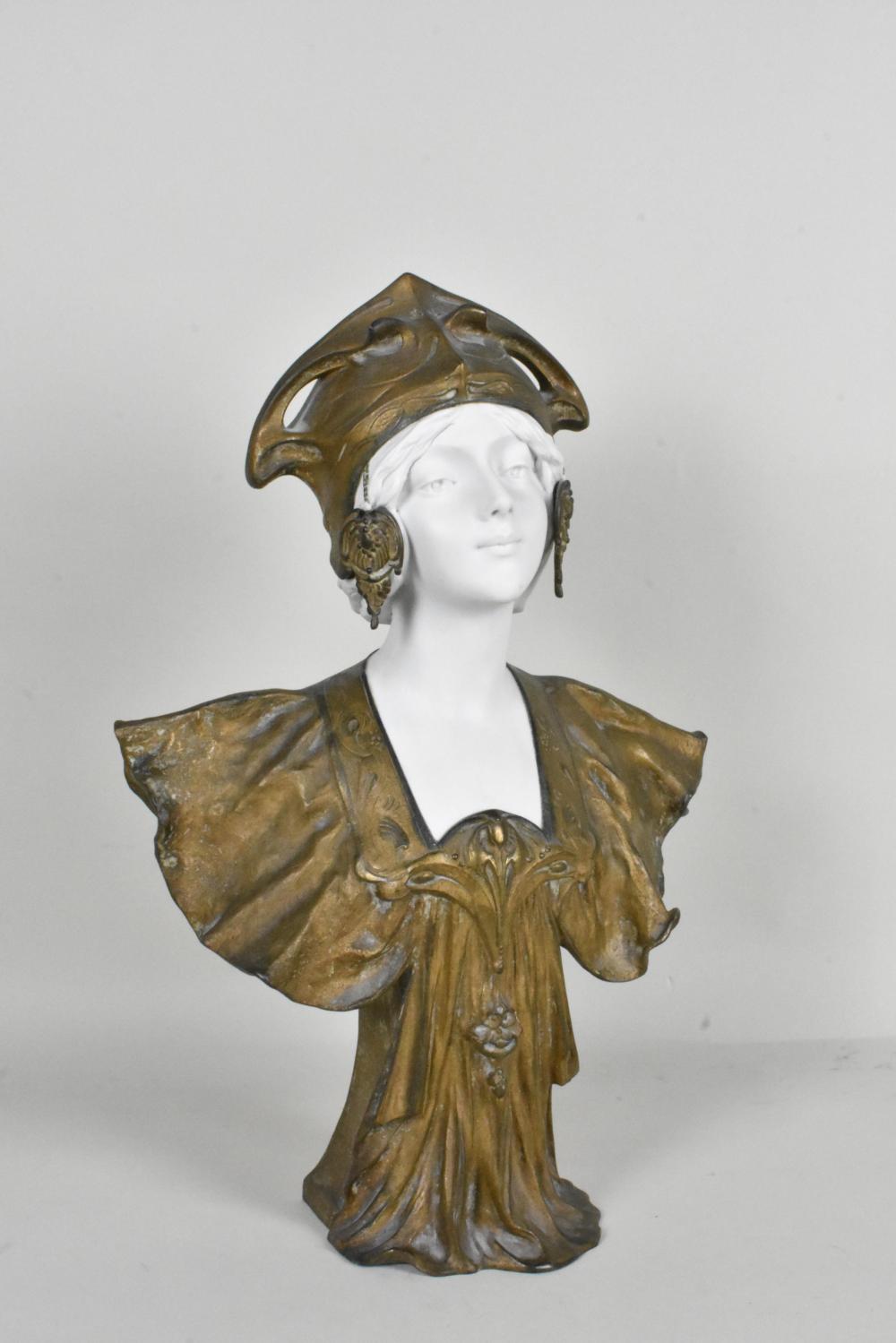 A TALL SPELTER AND PORCELAIN MOUNTED