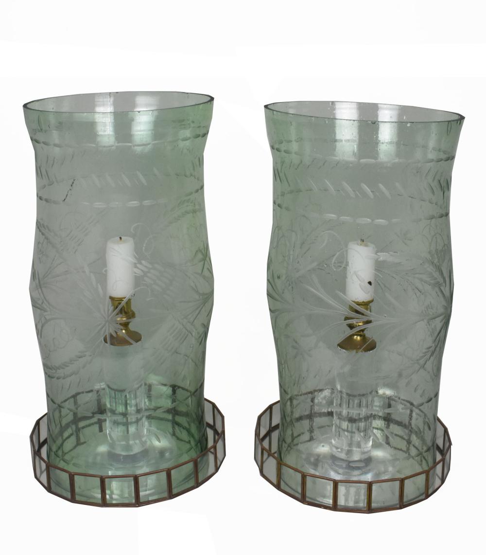 PAIR OF TALL HANDBLOWN ETCHED GLASS