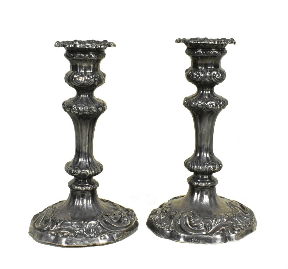 PAIR OF ENGLISH SILVER CANDLESTICKS,
