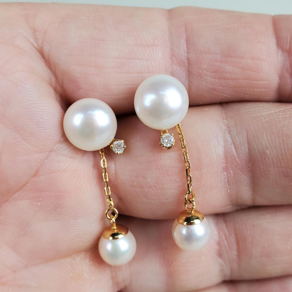 PAIR OF NATURAL PEARL AND 14KT.