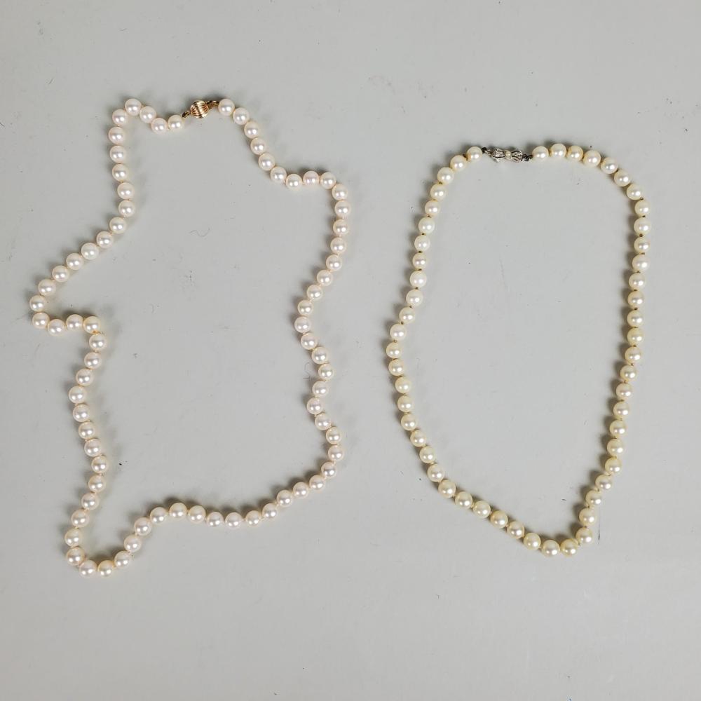 TWO NATURAL PEARL NECKLACES, ONE