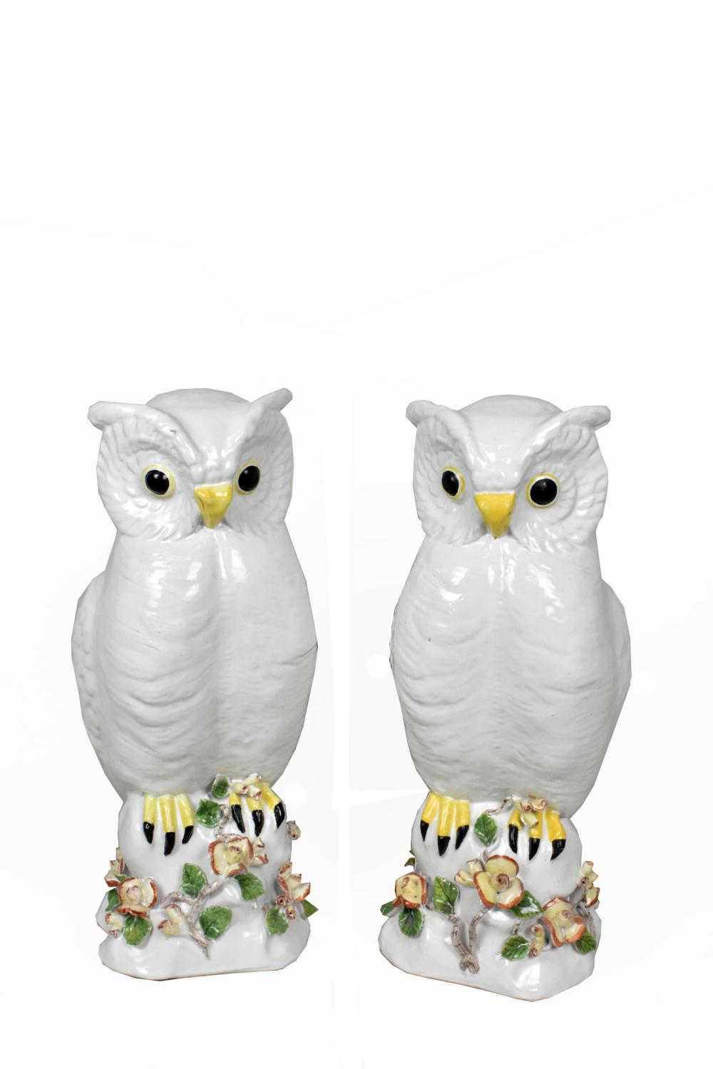 PAIR GLAZED POTTERY OWLS, 20TH