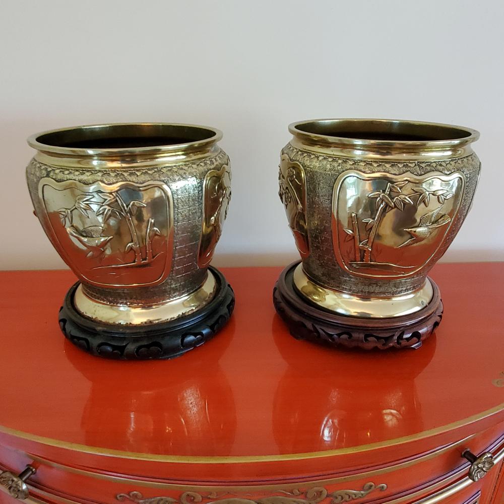 PAIR CHINESE BRASS PLANTERS ON