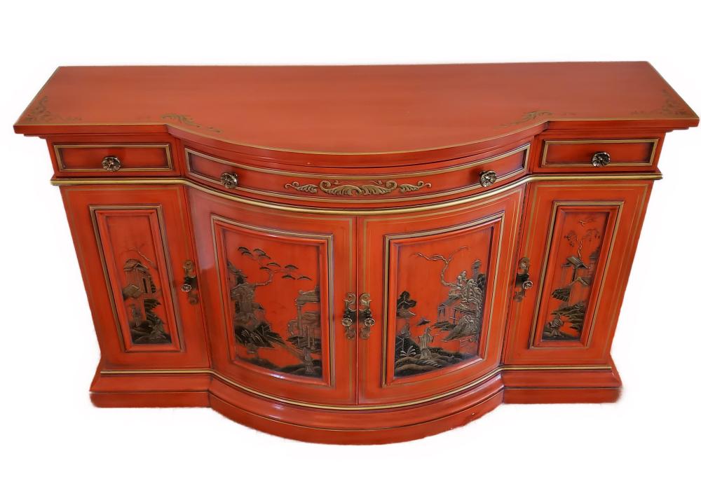 KARGES RED LACQUERED BOWFRONT CONSOLE,