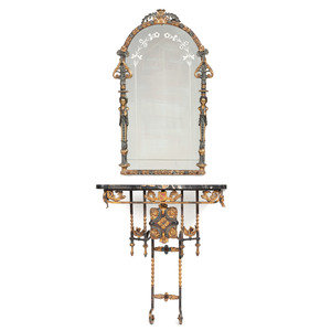 An Iron and Marble Console Table