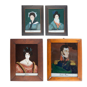 Four Reverse Painted Glass Portraits 19th 2f88e2