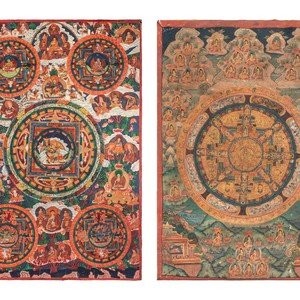 Two Tibetan Thangkas
each showing