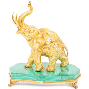 A Silver-Gilt and Malachite Elephant