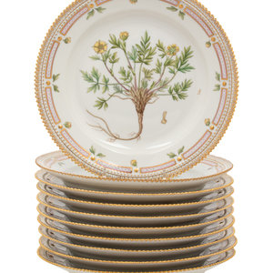 A Set of Ten Royal Copenhagen Flora