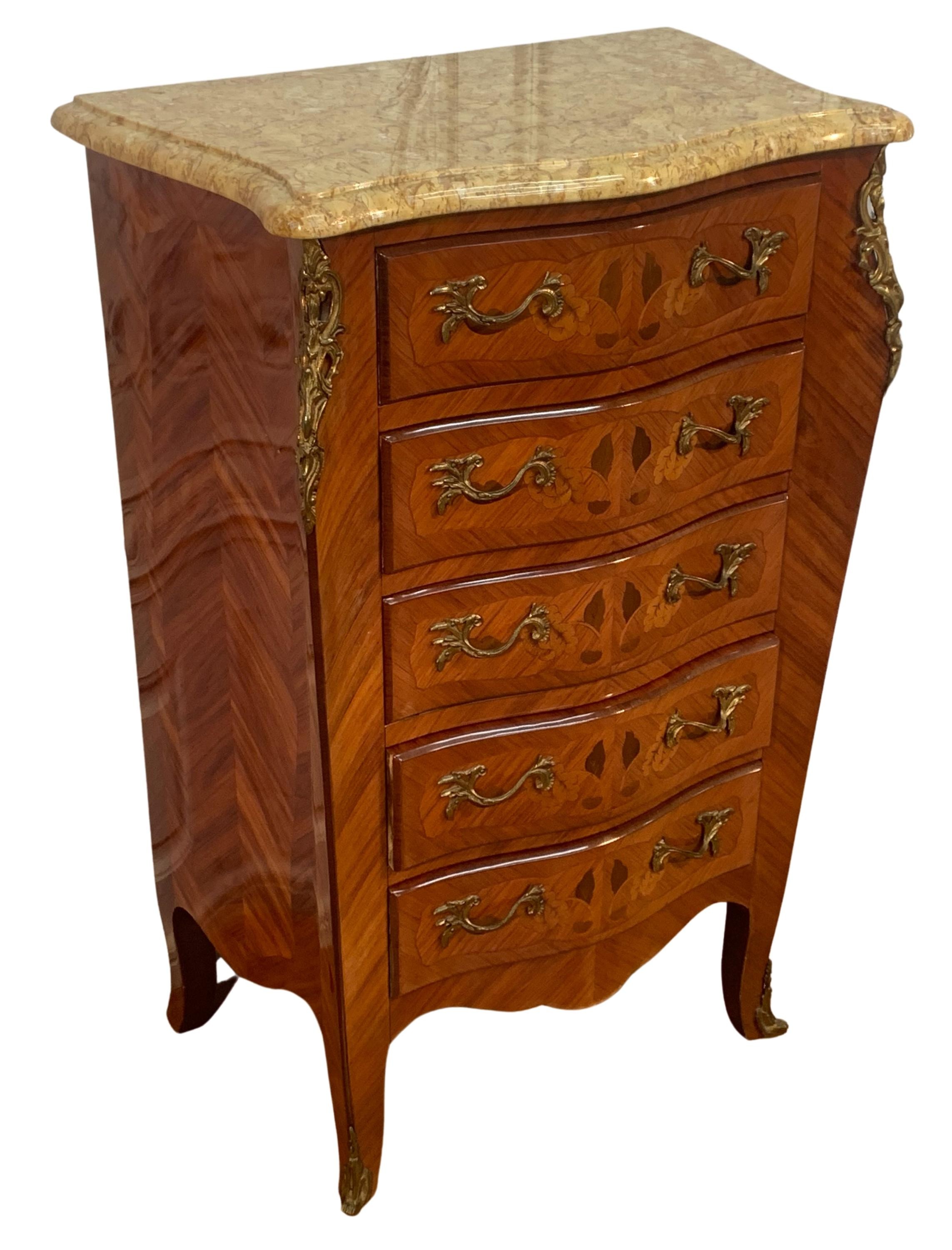 LOUIS XV STYLE INLAID M/TOP COMMODE