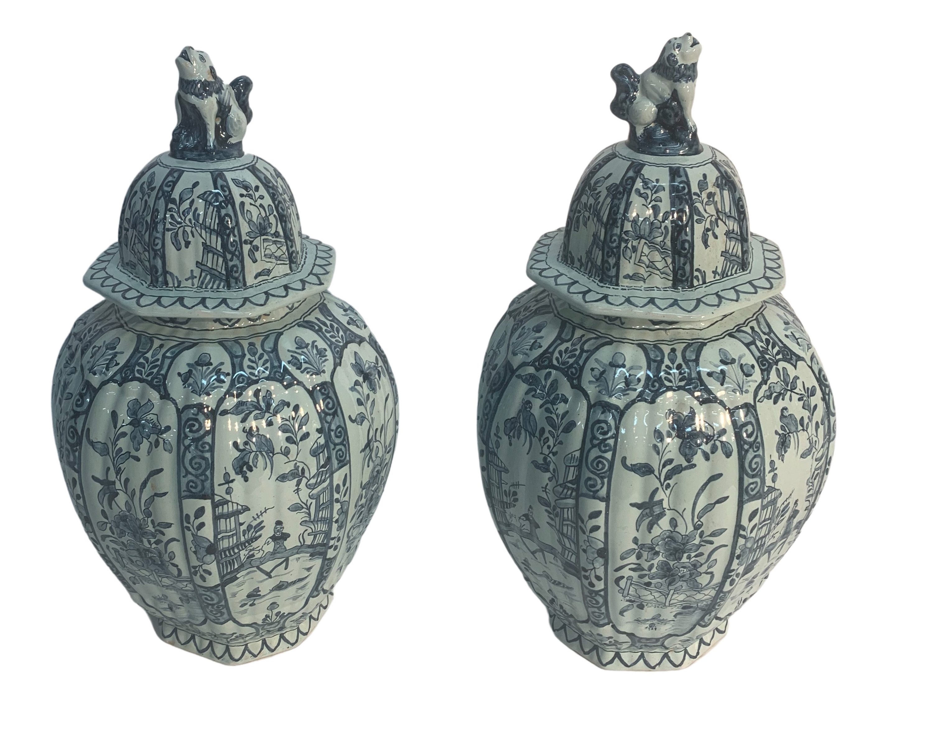 PR. OF B/W DELFT COVERED JAR Pair of