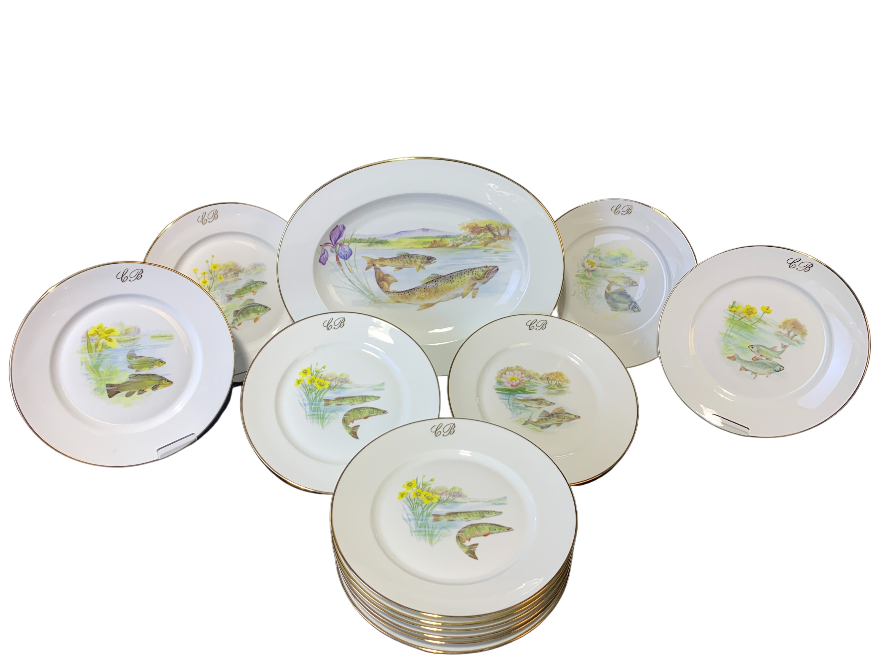 13 PC FRENCH LIMOGES FISH SET 2f8b55