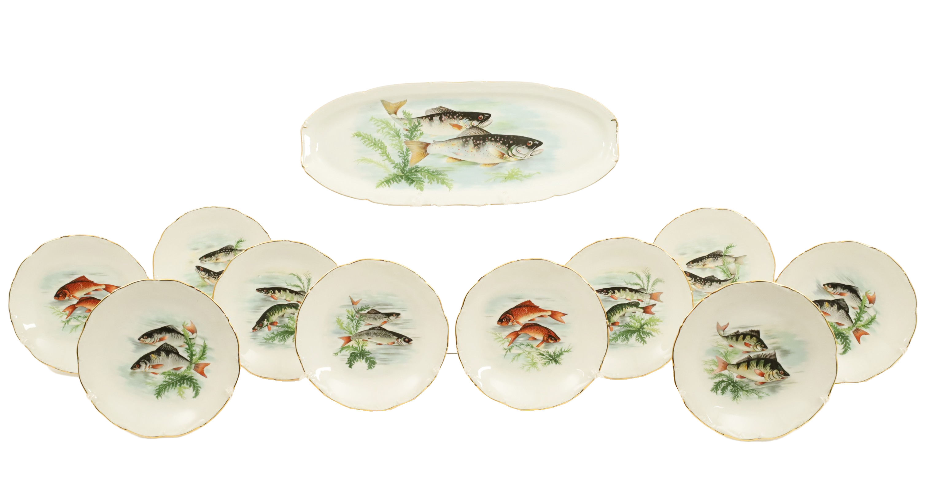 11 PC PORCELAIN FISH SERVICE 11 2f8b80