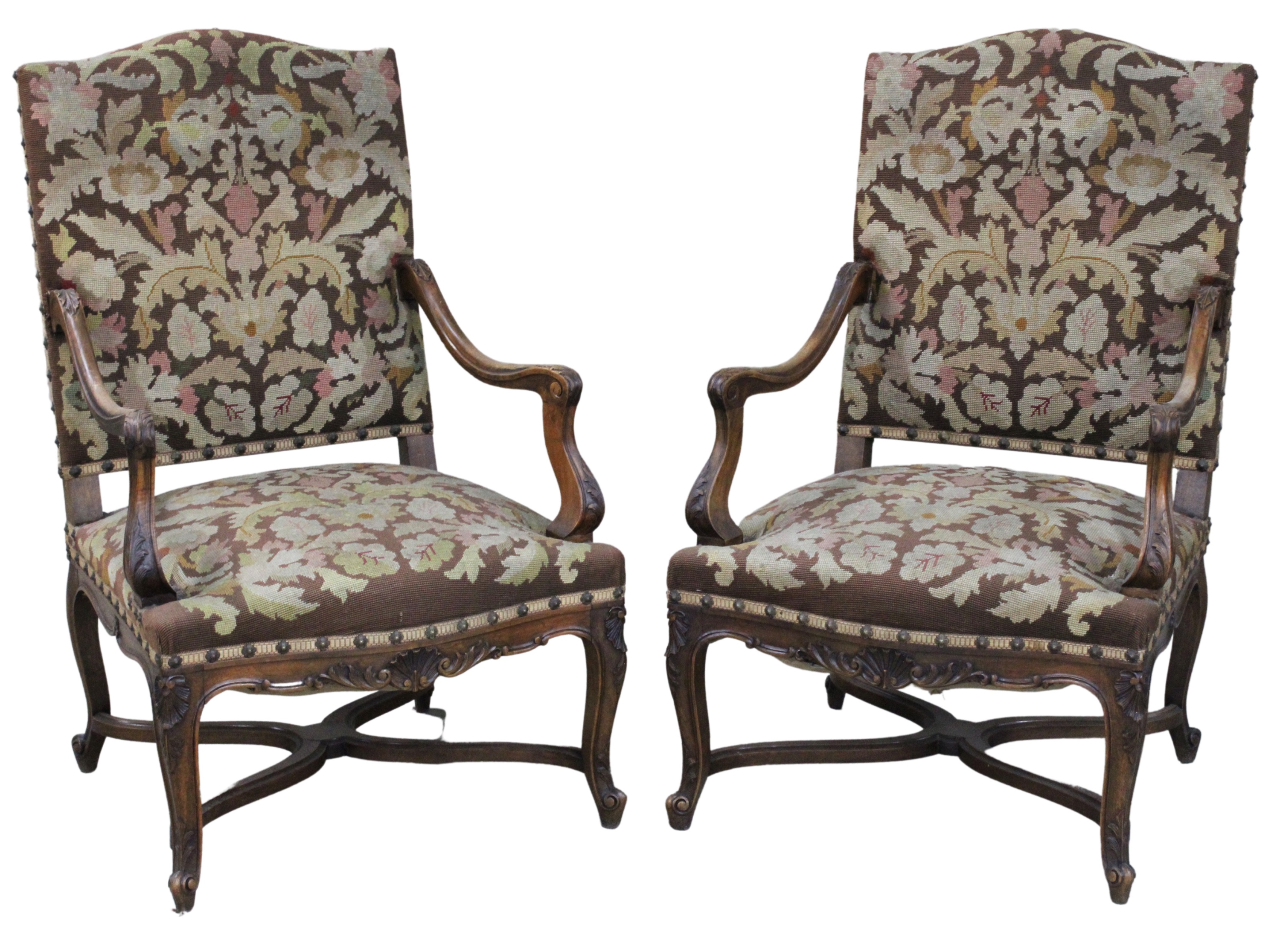 PR OF LOUIS XV STYLE WALNUT FAUTEUILS 2f8b8a