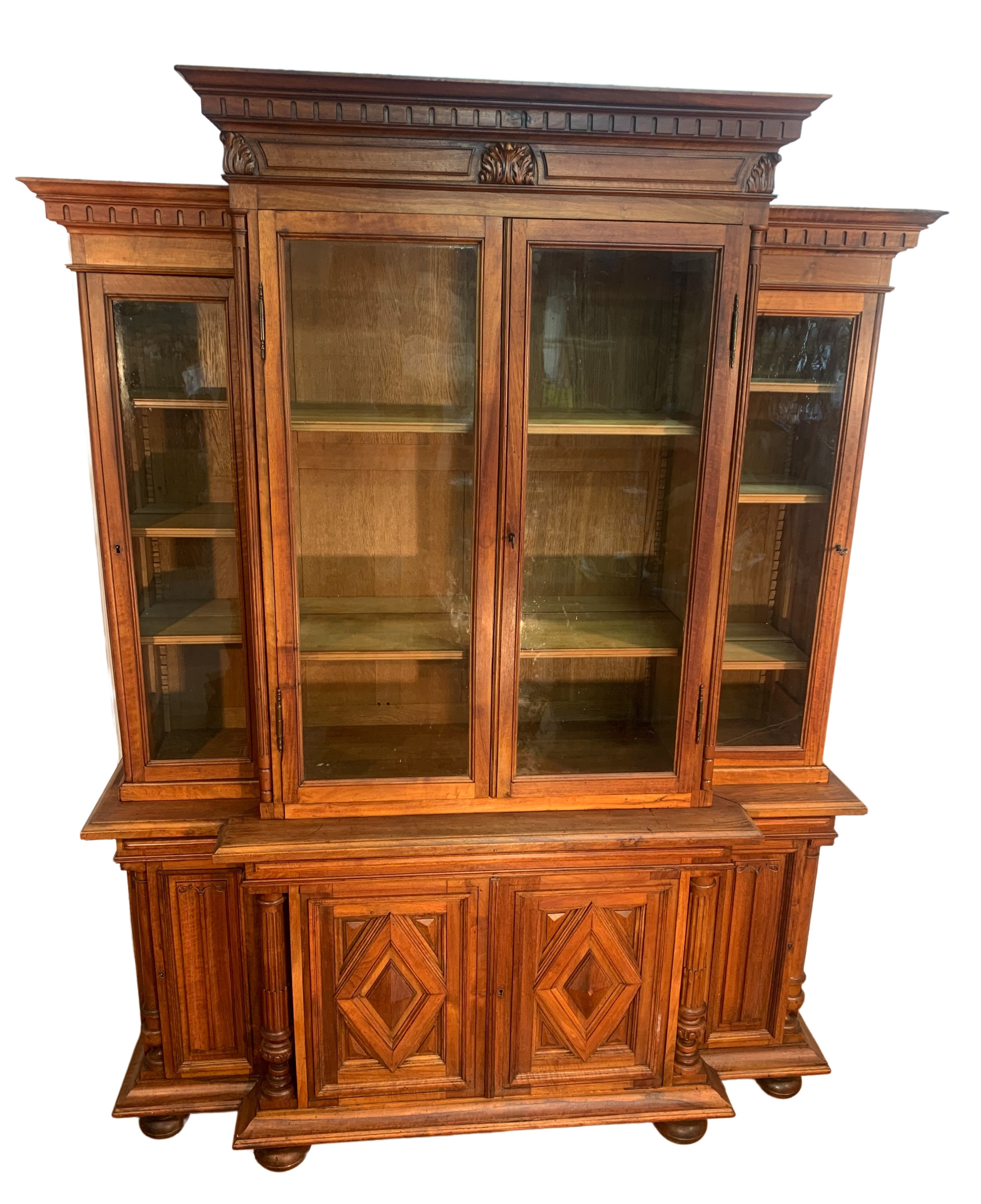 FRENCH WALNUT BREAKFRONT BIBLIOTHEQUE 2f8bf7