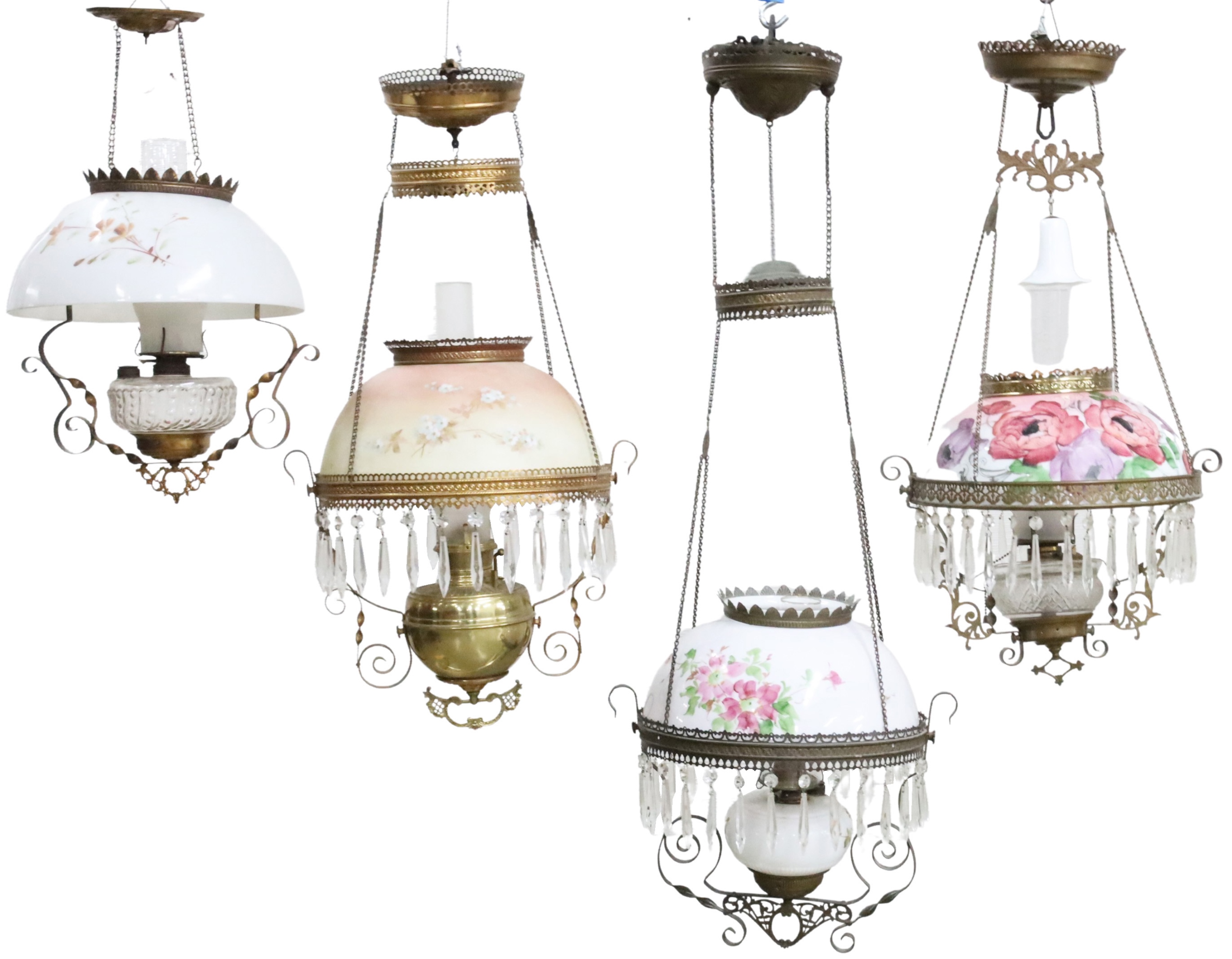 GROUP OF 4 HANGING OIL LAMPS Group of